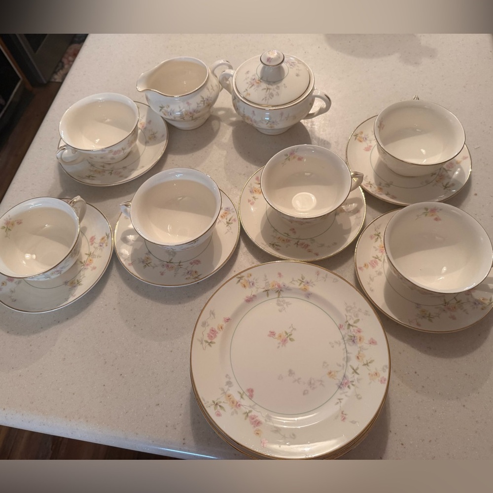 Floral Porcelain Tea Set - Cream and Gold Pope Gosser China/ Clementine